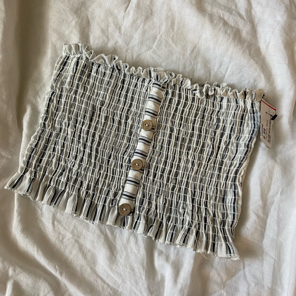 TIMING Green and White Striped Tube Top